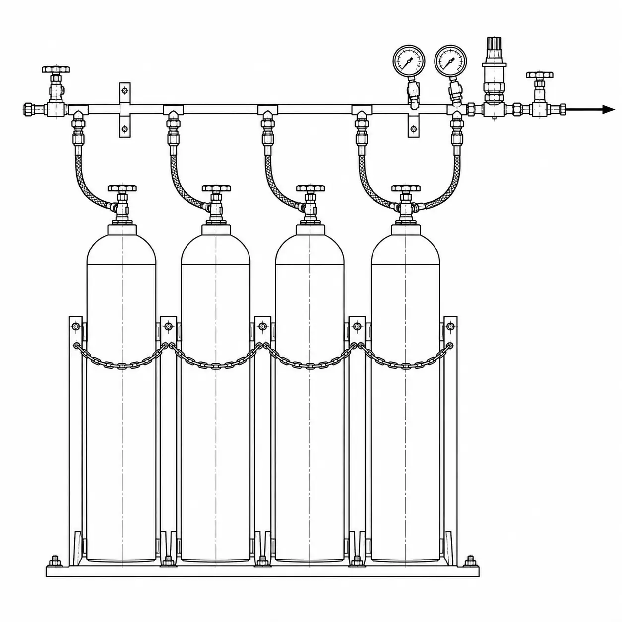 Cylinder bank on a common header