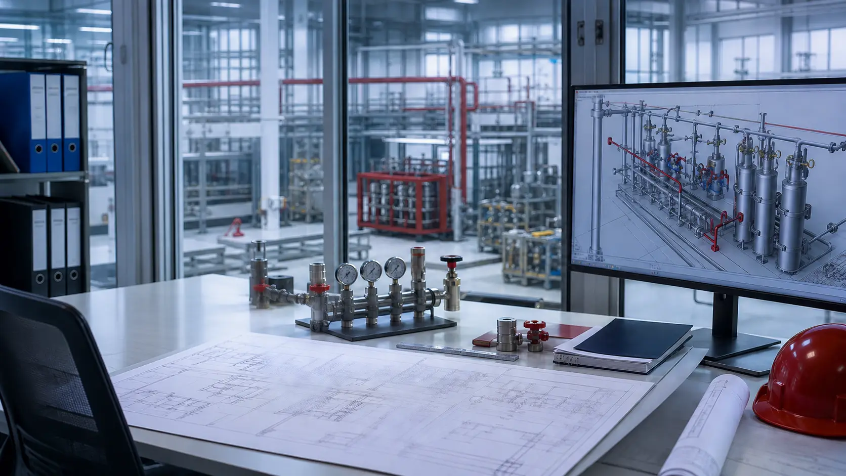 Pressure gauges and monitoring devices on a Prema Engineering Services gas assembly